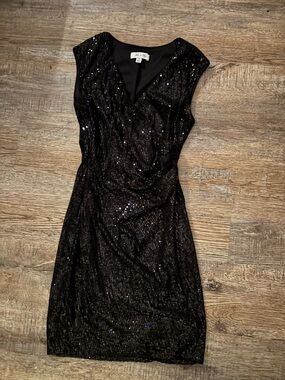 Black Sequin Wrap-Front Dress